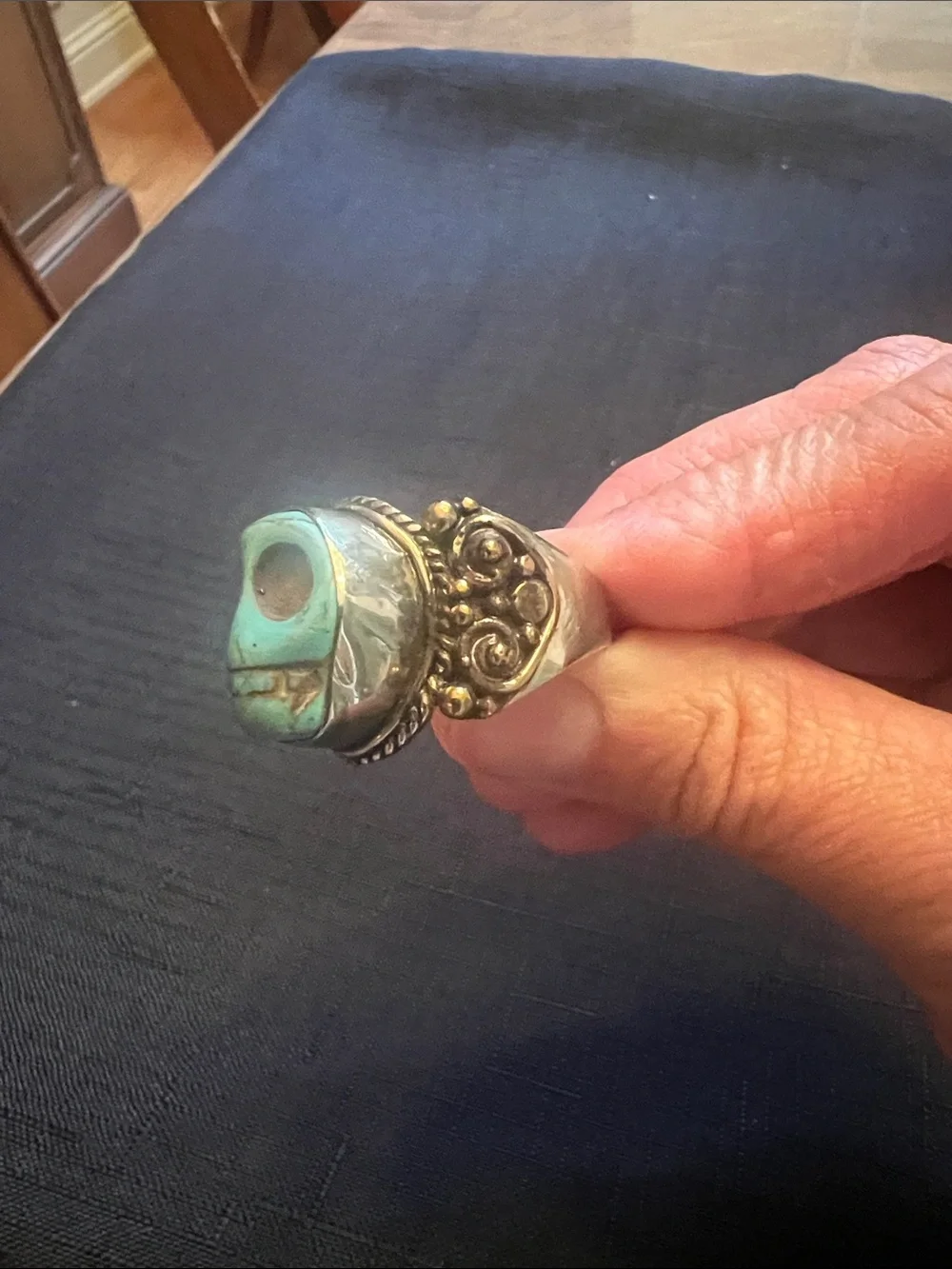 Turquoise Skull Silver Ring - Men’s Jewelry